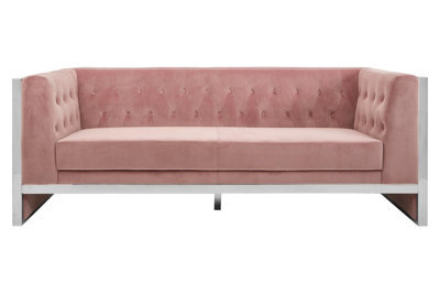 Orsina Functional Sturdy 3 Seat Pink Velvet Sofa, Stylish Mid Century Sofa For Bedroom, Comfortable 3 Seater Sofa - image 1
