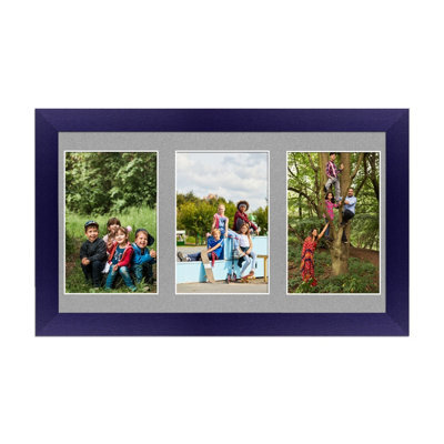 AK Frames 40X20Cm Purple Modern Multi Photo Frame With Silver Mount - Holds 3 Apertures (3X) 6X4 Photos - image 1