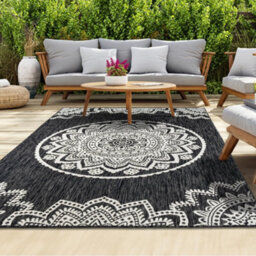 Homeart Outdoor Indoor Rug, Easy Clean, Uv Weather Resistant Rug For Patio, Gardenmandala Black, Cream,140X200Cm