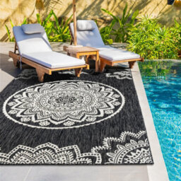 Homeart Outdoor Indoor Rug, Easy Clean, Uv Weather Resistant Rug For Patio, Gardenmandala Black, Cream,140X200Cm - thumbnail 2