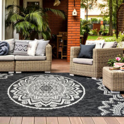 Homeart Outdoor Indoor Rug, Easy Clean, Uv Weather Resistant Rug For Patio, Gardenmandala Black, Cream,140X200Cm - thumbnail 4