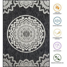 Homeart Outdoor Indoor Rug, Easy Clean, Uv Weather Resistant Rug For Patio, Gardenmandala Black, Cream,140X200Cm - thumbnail 7