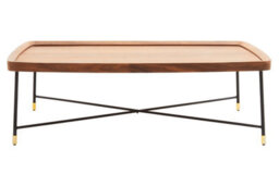 Orsina Coffee Table With Black Cross Metal Legs, Walnut Veneer Rectangular Top With X Frame Support, Centrepiece - thumbnail 1