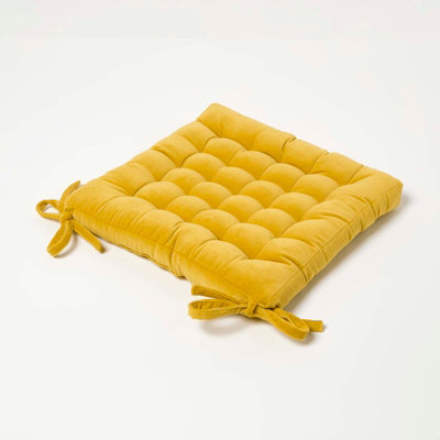 Homescapes Mustard Yellow Velvet Seat Pad Or Dining Chair Cushion 40 X 40 Cm Cotton Quilted Chair Pad For Indoor & Outdoor - image 1