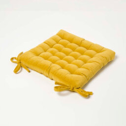 Homescapes Mustard Yellow Velvet Seat Pad Or Dining Chair Cushion 40 X 40 Cm Cotton Quilted Chair Pad For Indoor & Outdoor