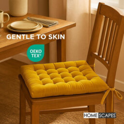 Homescapes Mustard Yellow Velvet Seat Pad Or Dining Chair Cushion 40 X 40 Cm Cotton Quilted Chair Pad For Indoor & Outdoor - thumbnail 3