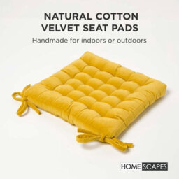 Homescapes Mustard Yellow Velvet Seat Pad Or Dining Chair Cushion 40 X 40 Cm Cotton Quilted Chair Pad For Indoor & Outdoor - thumbnail 2