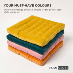 Homescapes Mustard Yellow Velvet Seat Pad Or Dining Chair Cushion 40 X 40 Cm Cotton Quilted Chair Pad For Indoor & Outdoor - thumbnail 7