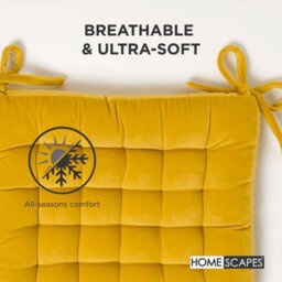 Homescapes Mustard Yellow Velvet Seat Pad Or Dining Chair Cushion 40 X 40 Cm Cotton Quilted Chair Pad For Indoor & Outdoor - thumbnail 6