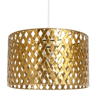 Happy Homewares Modern Unique Pendant Light Shade In Metallic Gold With Lattice Design - image 1