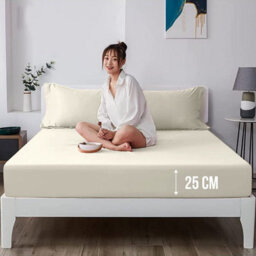 Ameha Cream Fitted Sheet Anti Allergic Extra Deep 25 Cm Bedsheet Single Microfiber Hypoallergenic Durable Bedsheet(90X190Cm) - thumbnail 5