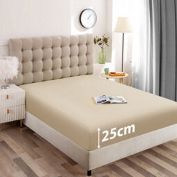 Ameha Cream Fitted Sheet Anti Allergic Extra Deep 25 Cm Bedsheet Single Microfiber Hypoallergenic Durable Bedsheet(90X190Cm) - thumbnail 2