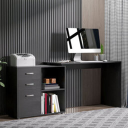 Homcom Computer Desk Table Workstation L Shape File Cabinet Black Home Office - thumbnail 1