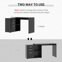 Homcom Computer Desk Table Workstation L Shape File Cabinet Black Home Office - thumbnail 4