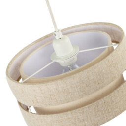 Happy Homewares Modern Natural Textured Oatmeal Linen Triple Tier Pendant Light Shade - thumbnail 4