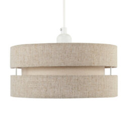 Happy Homewares Modern Natural Textured Oatmeal Linen Triple Tier Pendant Light Shade - thumbnail 1
