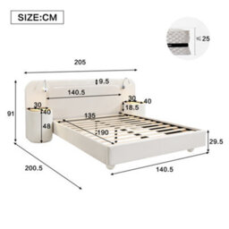 Abrihome Upholstered Double Bed With Built-In Nightstands & Reading Lights, 4Ft6 (135X190Cm), Velvet & Plywood, Beige - thumbnail 6