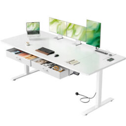 Electric Standing Desk With Power Outlets, 180 X 80 Cm Sit Stand Desk With 2 Drawers, Usb Ports,height Adjustable, White - thumbnail 1