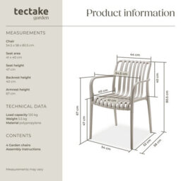 Tectake Garden Chairs Alcudia - Weather-Resistant, Durable And Long-Lasting Plastic - Taupe - Set Of 4 - thumbnail 6