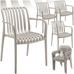 Tectake Garden Chairs Alcudia - Weather-Resistant, Durable And Long-Lasting Plastic - Taupe - Set Of 4 - thumbnail 1