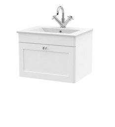 Balterley Swynnerton Traditional 1 Drawer Wall Hung Vanity Unit With Basin, Satin White, 600mm - thumbnail 1