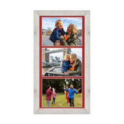AK Frames 16X8 White Rustic Modern Multi Photo Frame With Crimson Mount - Holds 3 Apertures (3X) 7X5 Photos