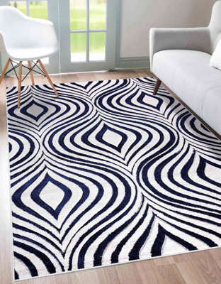 Valencia Modern Ogee Design Carved Area Rugs Navy 60X220 Cm - image 1
