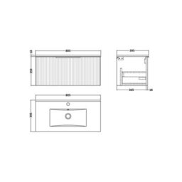 Balterley Tixall Fluted 1 Drawer Wall Hung Vanity Unit With Minimalist Basin, Satin Blue, 800mm - thumbnail 5