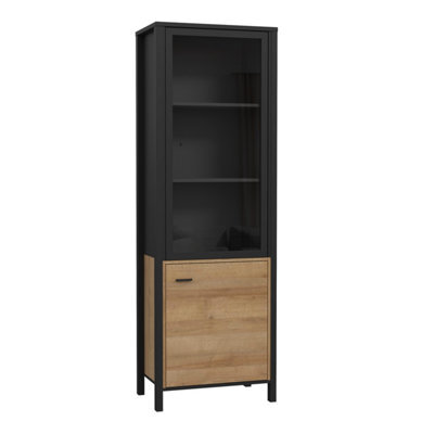 Furniture To Go High Rock Wide Display Cabinet In Matt Black/riviera Oak - image 1
