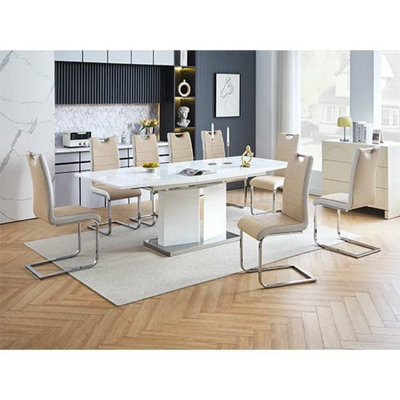Furniture In Fashion Belmonte White Dining Table Large 8 Petra Taupe White Chairs - image 1