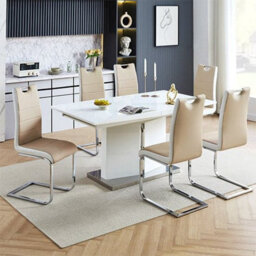 Furniture In Fashion Belmonte White Dining Table Large 8 Petra Taupe White Chairs - thumbnail 2