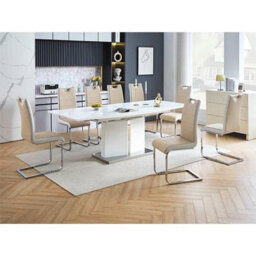 Furniture In Fashion Belmonte White Dining Table Large 8 Petra Taupe White Chairs - thumbnail 1
