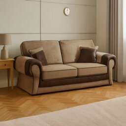 Furnishings For Less UK Portland Fabric Sofa Suite Rolled Arms 3 Seater And 2 Seater Brown And Beige - thumbnail 3