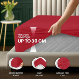 Aspire Homeware Red Fitted Sheet-(30Cm) Deep Hotel Quality -Breathable Easy Care Fitted Bed Sheets Single (L)190Cm X (W)91Cm - thumbnail 2