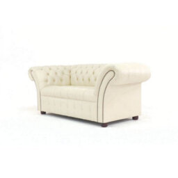 Chesterfield 2 Seater Buttoned Seat Cottonseed Real Leather Sofa Settee In Balmoral Style - thumbnail 4