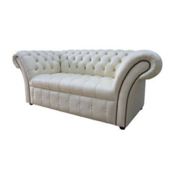 Chesterfield 2 Seater Buttoned Seat Cottonseed Real Leather Sofa Settee In Balmoral Style - thumbnail 3