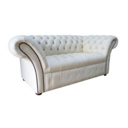 Chesterfield 2 Seater Buttoned Seat Cottonseed Real Leather Sofa Settee In Balmoral Style - thumbnail 2
