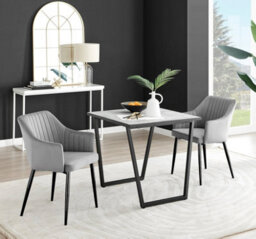 Furniturebox Uk Carson White Marble Effect Square Dining Table & 2 Grey Calla Black Leg Chairs - thumbnail 1