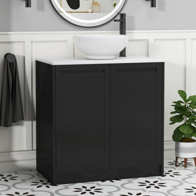 Royal Bathrooms Royal Bathroom Elmore 800mm Matt Nocturne Black Freestanding Countertop Bathroom Vanity Unit 2 Door With Breeze Basin - image 1