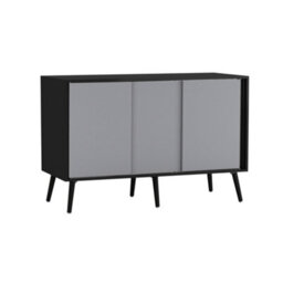 Urbn-Living Urbnliving 3-Door Sliding Cabinet Sideboard Black Carcass With Grey Doors Storage Organiser Home Cupboard Black Wooden Legs - thumbnail 1