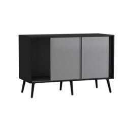 Urbn-Living Urbnliving 3-Door Sliding Cabinet Sideboard Black Carcass With Grey Doors Storage Organiser Home Cupboard Black Wooden Legs - thumbnail 5