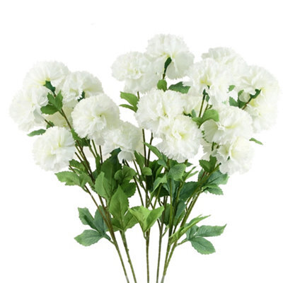 Pegdev - Pdl - Pack Of 6 X 70Cm Artificial Carnation Stems White With 24 Silk Flowers For Home Decorations - image 1