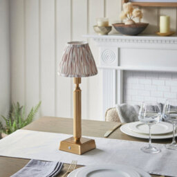 Luminosa Lighting Luminosa Trobridge Rechargeable Brushed Aged Brass Plate Table Lamp With Neutral Print Fabric Ikat Shade 16Cm Integrated Led - thumbnail 3