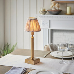 Luminosa Lighting Luminosa Trobridge Rechargeable Brushed Aged Brass Plate Table Lamp With Neutral Print Fabric Ikat Shade 16Cm Integrated Led - thumbnail 2