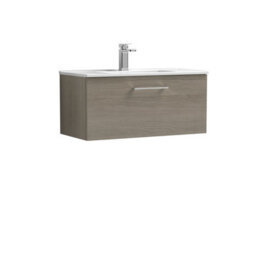 Balterley Bramshall Contemporary Bathroom 1 Soft Close Drawer & Minimalist Wall Hung Vanity Unit Basin, Solace Oak, 800mm - thumbnail 1