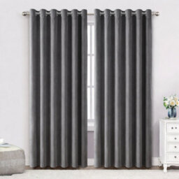 Bedlooms Grey Crushed Velvet Curtains Blackout Thermal Insulated Eyelet Curtain (Pair) 66 X 72 Inches With Tie Back Two - thumbnail 1