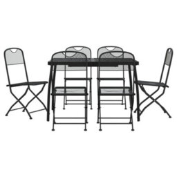 Walplus 7 Piece Garden Dining Set Anthracite Metal Mesh - thumbnail 2