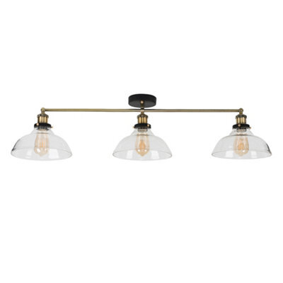 Valuelights Wallace 3 Way Black & Gold Ceiling Light Fitting With Wide Clear Glass Light Shades Led Filament Bulbs Warm White - image 1