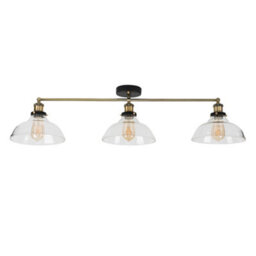Valuelights Wallace 3 Way Black & Gold Ceiling Light Fitting With Wide Clear Glass Light Shades Led Filament Bulbs Warm White