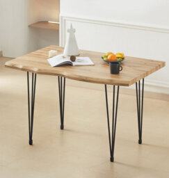 Hallowood Furniture Cullompton Dining Table (120Cm) With Live Edge Effect And Black Metal Legs - thumbnail 1
